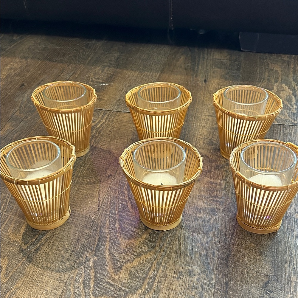 Set of 6 Lillian Veran Bamboo Candle Holders Nautical‎ Coastal